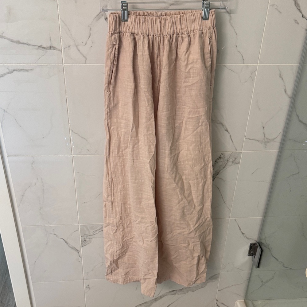Women's Straight-Leg 100% Cotton Elastic-Waist Pants in cream